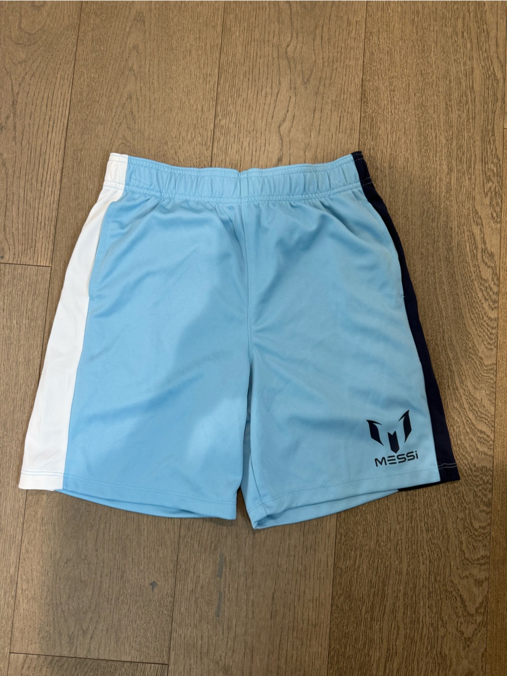 Light Blue Kids Athletic Shorts with White & Navy Panels